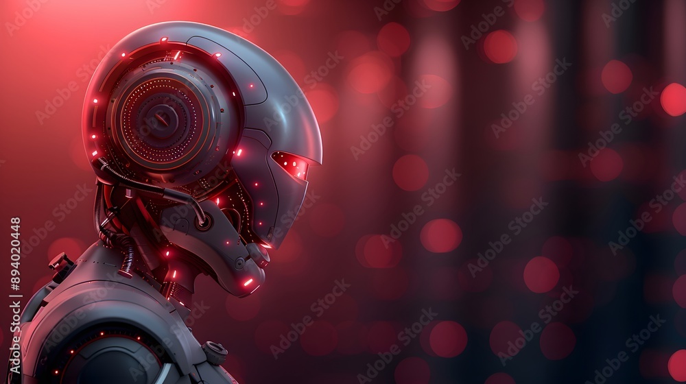 Fototapeta premium A robot with a red face and a silver body