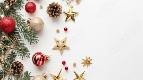 Christmas and New Year greetings with festive decorations on white background