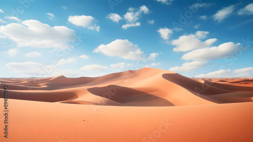 Solitude Personified: A Sweeping View of Endless Sand Dunes under a Deep Blue Sky