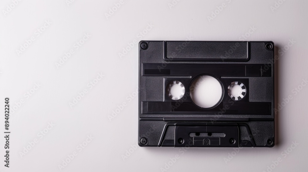 Fototapeta premium Vintage audio cassette tape in 80s and 90s style on white backdrop