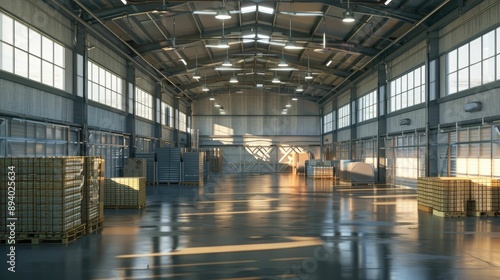 Industrial warehouse with goods stored in transparent containers © pamungkas