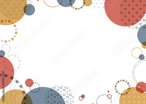 円形オブジェクトと手書きのパターンのフレーム、ポップな背景素材