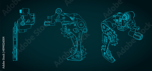 Bicycle rear derailleur technical drawings