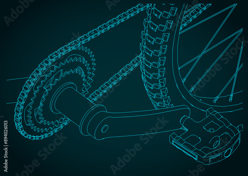 Bicycle chain, pedal and gears close-up