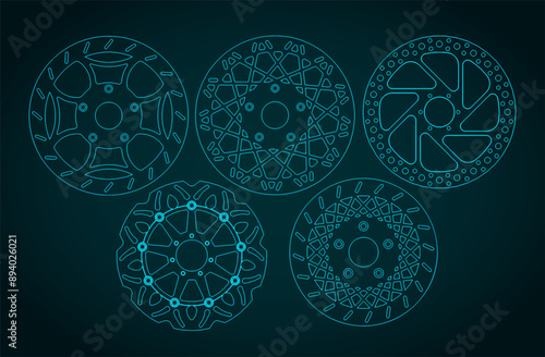 Brake discs technical drawings mini set