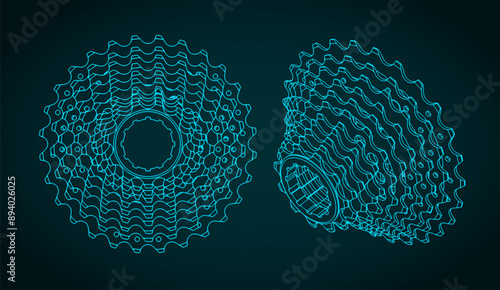 Cassette bicycle sprockets technical drawings