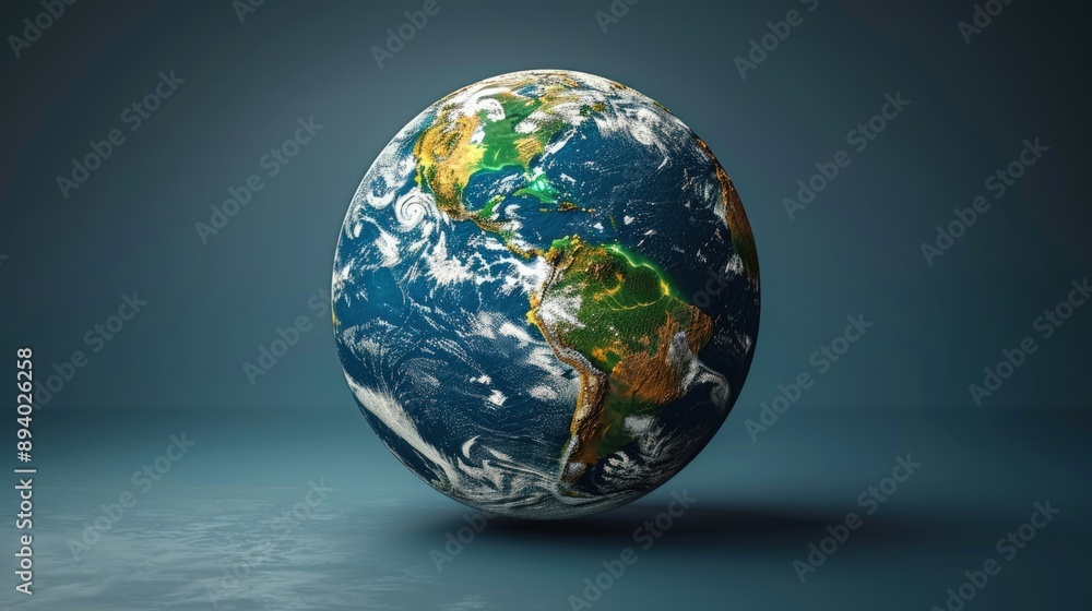 3d cartoon planet earth floating on blue background, simple design, minimalistic. 3d cartoon planet earth floating on blue background, simple design, minimalistic.