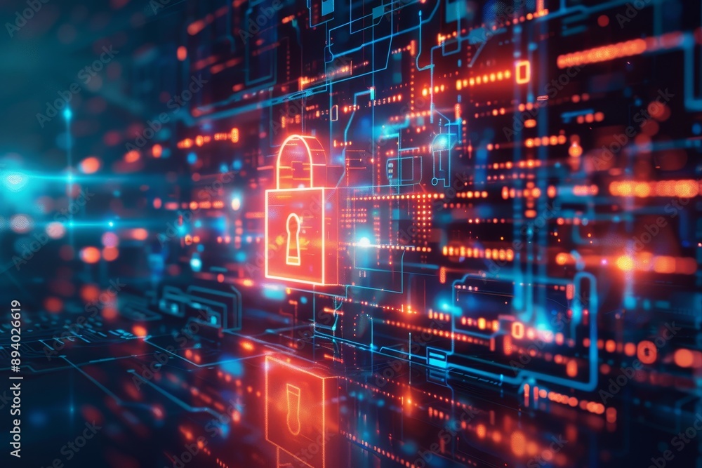 Obraz premium A cybersecurity concept illustrating the protection of sensitive business data using advanced technology