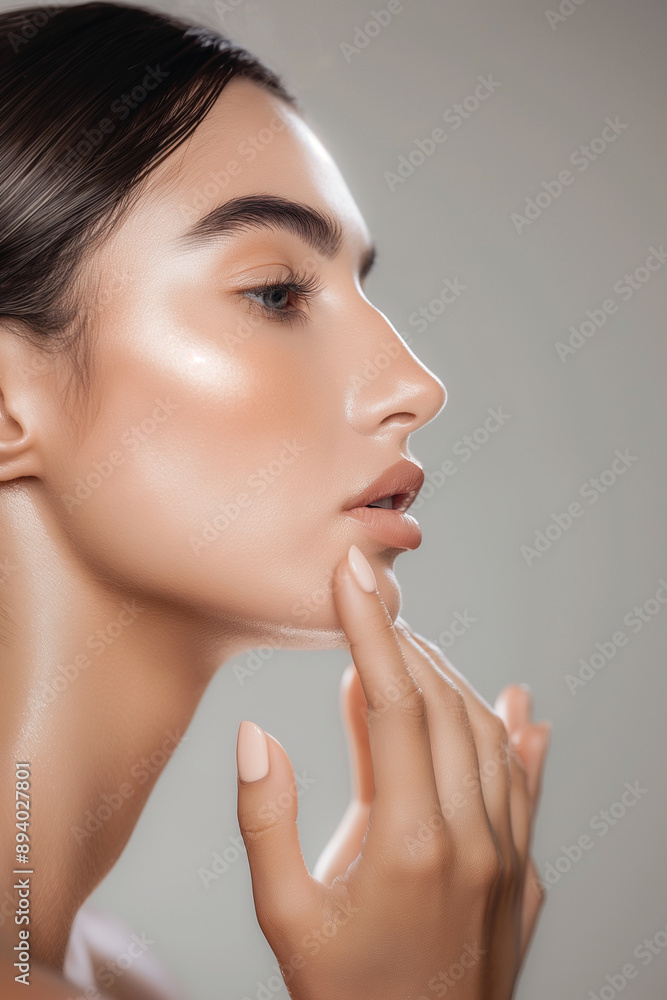 Close-up of woman with flawless glowing skin, beauty and skincare concept, healthy complexion, radiant face, youthful look, beauty portrait, natural glow. Close-up of woman with flawless glowing skin, beauty and skincare concept, healthy complexion, radiant face, youthful look, beauty portrait, natural glow.