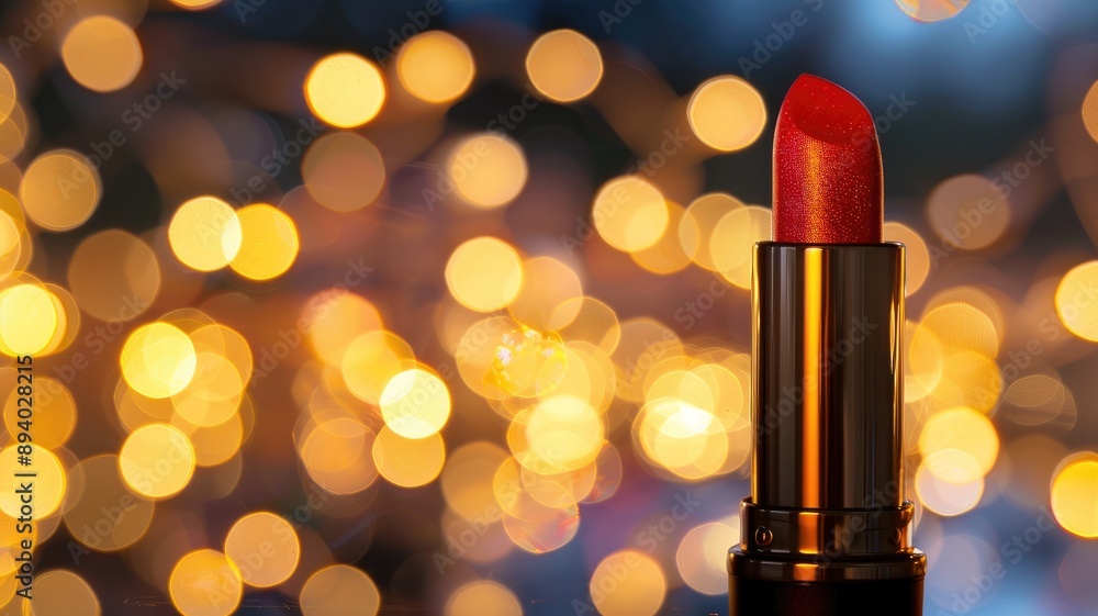 Red lipstick against backdrop of glowing bokeh lights Red lipstick against backdrop of glowing bokeh lights