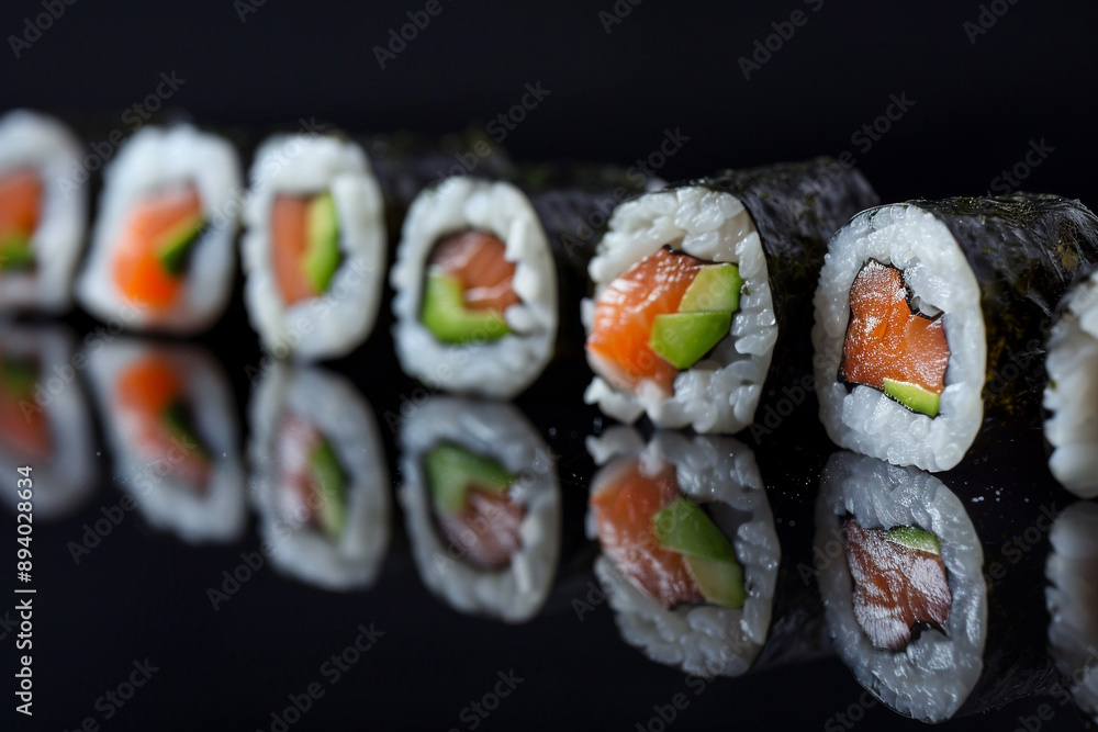Sushi rolls with black background Sushi rolls with black background