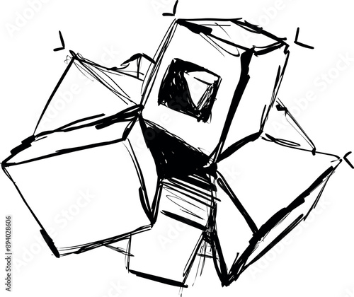The middle of the canvas is occupied by a composition consisting of geometric shapes and small dashes.