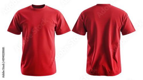 Red T-Shirt Front and Back Mockup on Transparent Background PNG - Shirt Clothing Fashion Blank Template Design Clothes Cotton Clothes Plain Textile Wear Top Tee
 photo