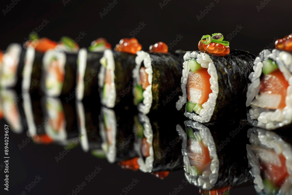 Sushi rolls with black background Sushi rolls with black background
