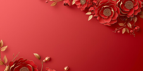 Red and gold floral background creating festive atmosphere
