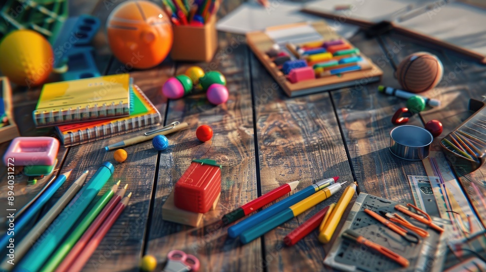 School theme with supplies and model School theme with supplies and model