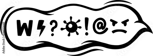 Swear speech bubble in cartoon comic doodle for aggressive expletive curse, vector hate angry talk. Bad curse word in speech bubble clouds with explicit swear shout symbols and aggressive emoticon