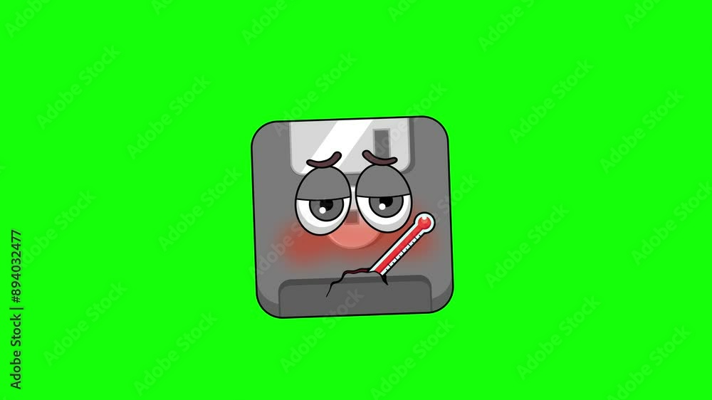 Fever animation of a floppy disk cartoon, with a thermometer Fever animation of a floppy disk cartoon, with a thermometer