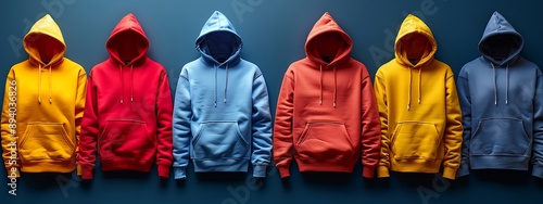  Several hoodies spread on colorful background  photo