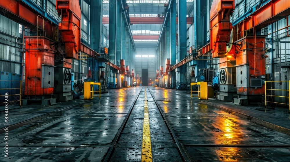 Massive hydraulic press in a manufacturing plant Massive hydraulic press in a manufacturing plant