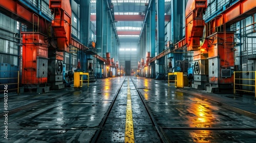 Massive hydraulic press in a manufacturing plant