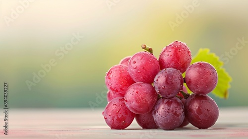 Wallpaper Mural Fresh red grapes with water droplets on a wooden surface. Torontodigital.ca