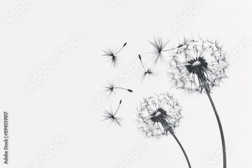 Ethereal depiction of dandelion seeds floating in soft, neutral tones