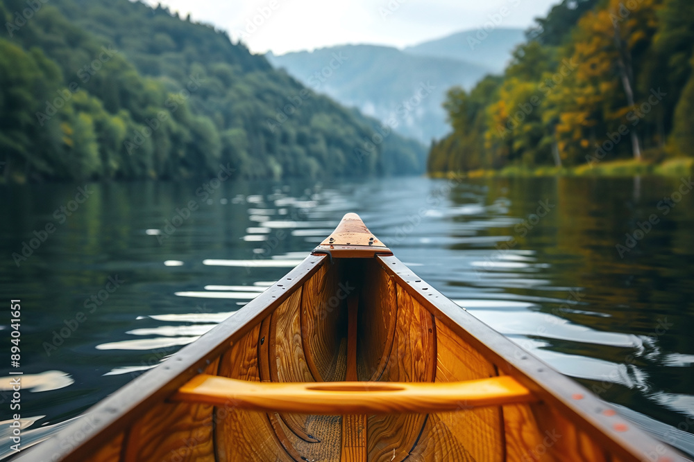 Canoeing on a Lake: Point of view of a canoeist paddling through calm waters, surrounded by scenic nature. Canoeing on a Lake: Point of view of a canoeist paddling through calm waters, surrounded by scenic nature.
