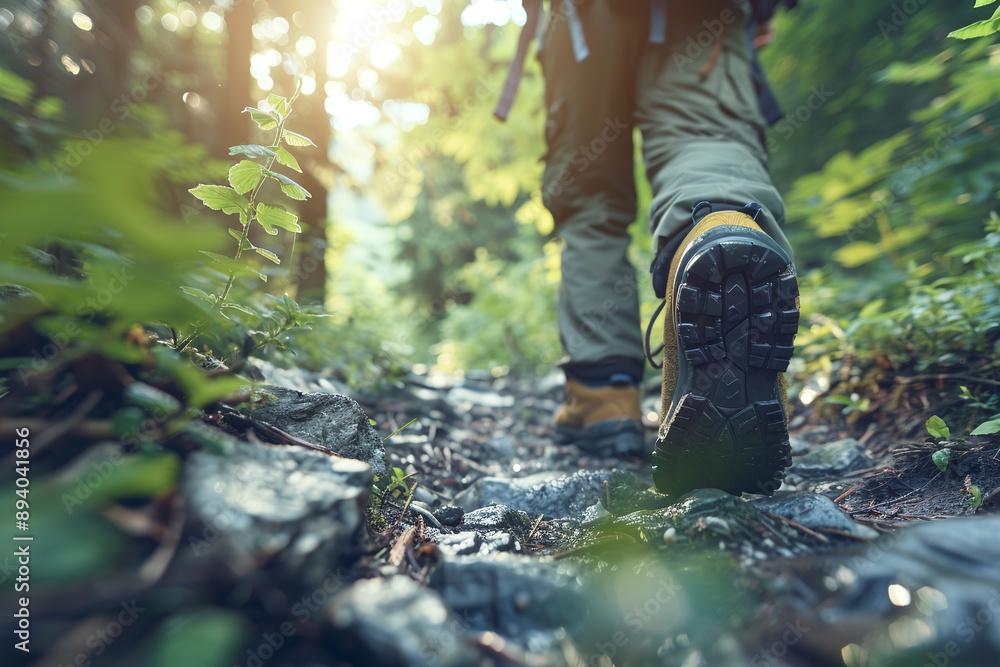 Hiking Adventure: Hiker trekking through a scenic trail, surrounded by nature. Hiking Adventure: Hiker trekking through a scenic trail, surrounded by nature.
