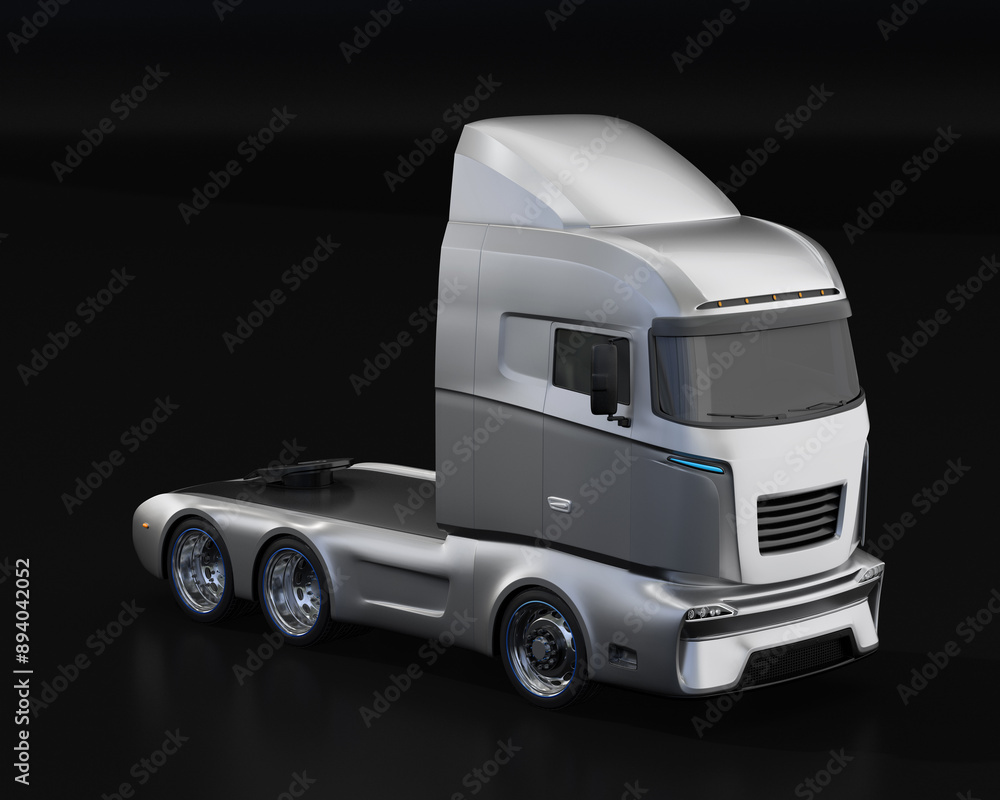 Hydrogen Fuel cell Semi Truck on black background. Generic design. 3D rendering image. Hydrogen Fuel cell Semi Truck on black background. Generic design. 3D rendering image.