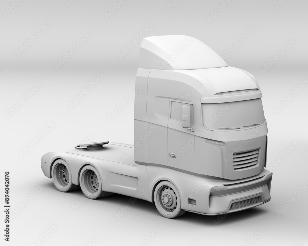 Clay rendering of Hydrogen Fuel cell Semi Truck on gray background. Generic design. 3D rendering image. Clay rendering of Hydrogen Fuel cell Semi Truck on gray background. Generic design. 3D rendering image.