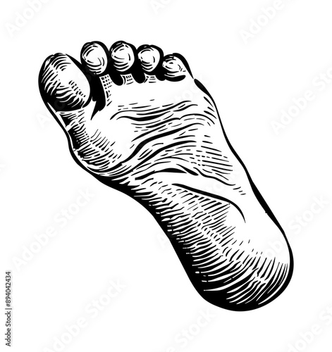 foot engraving black and white outline