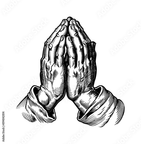 hand pray engraving black and white outline