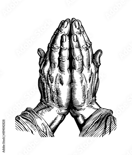 hand pray engraving black and white outline