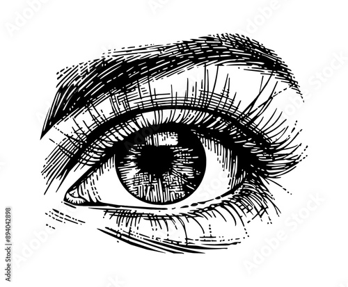 woman beautiful eye engraving black and white outline