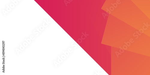 A white background with a red and orange gradient shape on the right side.