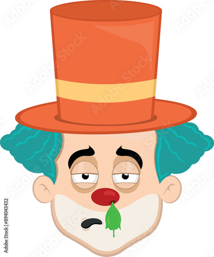 vector illustration face character clown cartoon pale with flu symptoms and mucus falling from the nose