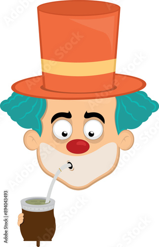 vector illustration face character clown cartoon drinking the classic argentine drink or infusion yerba mate