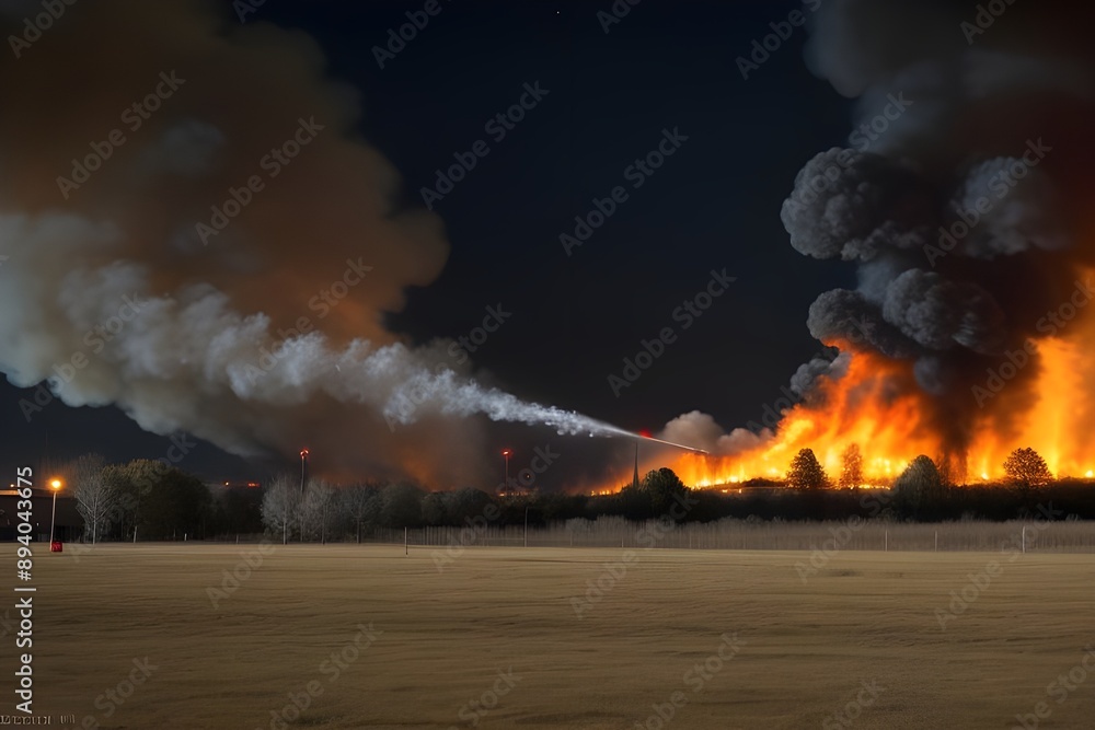 Obraz premium Fire in Town: A Devastating Urban Disaster