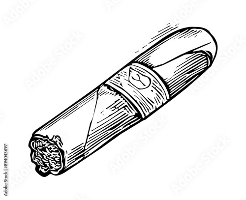 cigar engraving black and white outline