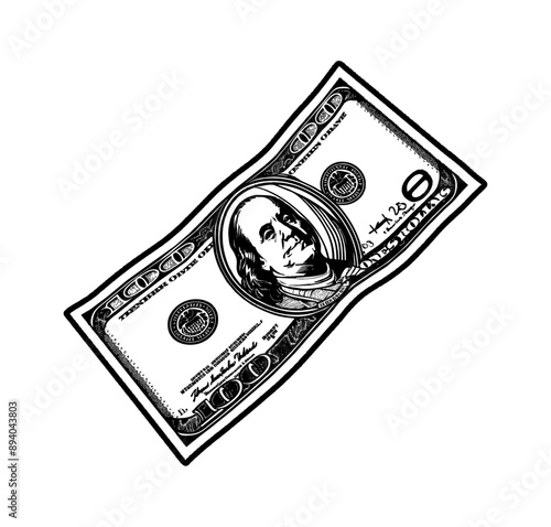 dollar bill engraving black and white outline