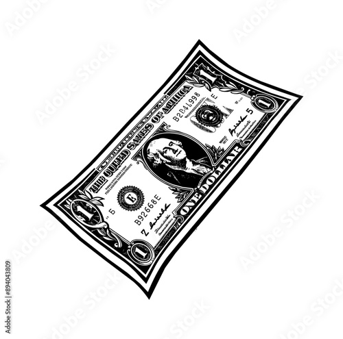 dollar bill engraving black and white outline