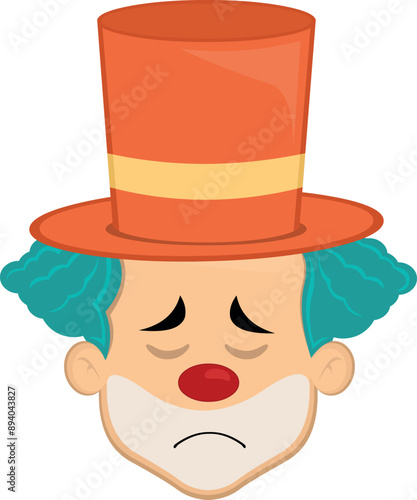 vector illustration face character clown cartoon, with a sadness and regret expression