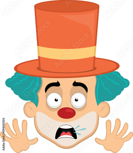 vector illustration face character clown cartoon, with an expression of scare and horror