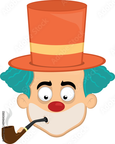vector illustration face character clown cartoon smoking and inhaling pipe tobacco smoke