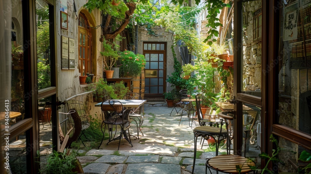 Fototapeta premium Discovering secret gardens, cozy bookstores, and charming caf s off the beaten path