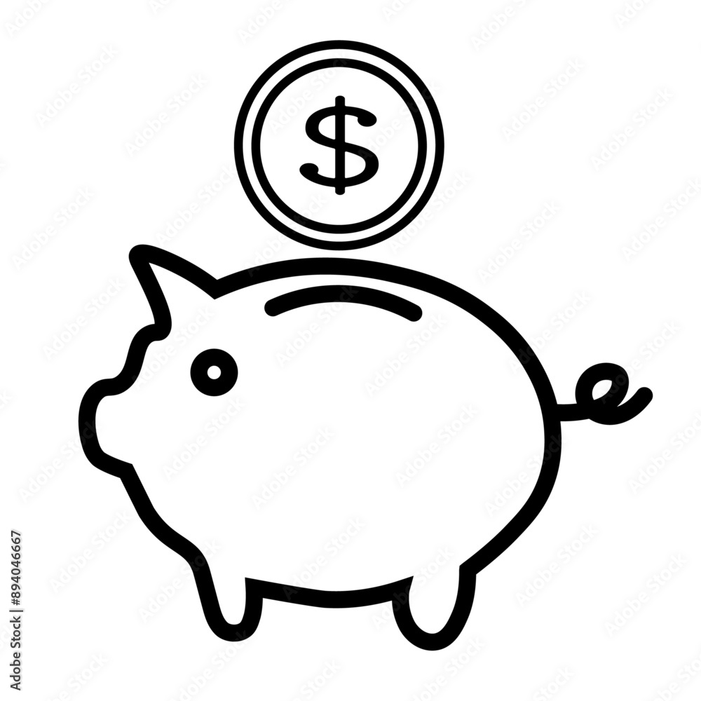 Obraz premium 豚の貯金箱とドルのアイコン