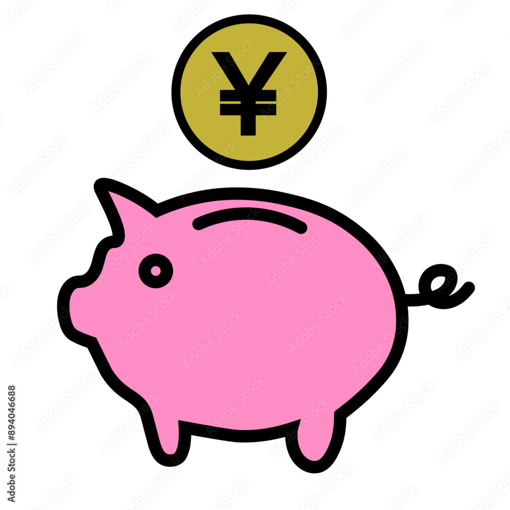 Obraz premium 豚の貯金箱と日本円のイラスト
