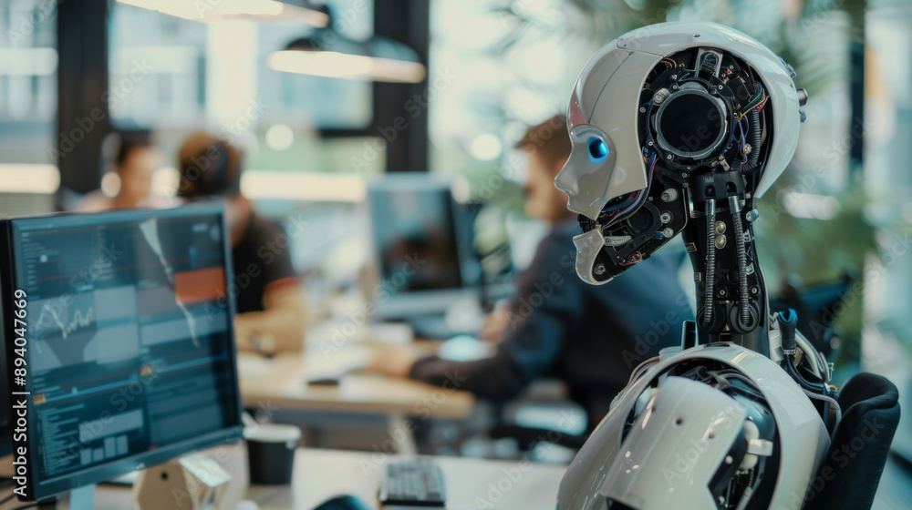 Fototapeta premium Classic Meets Contemporary: A Humanoid Robot in a Traditional Workplace