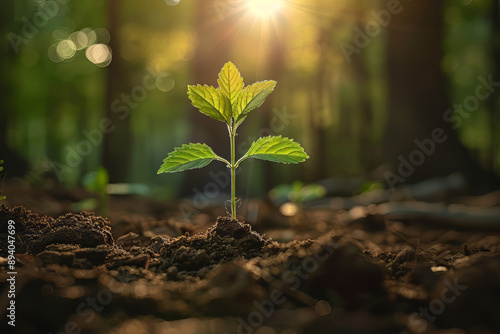 Close Up of a Young Plant Bathed in Morning Light. Embracing the Energy of New Beginnings. Cultivating Agriculture and Eco Living